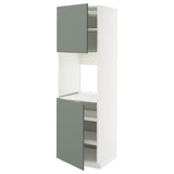 METOD high cab f oven w 2 doors/shelves, white/Nickebo matt grey-green, 60x60x200 cm