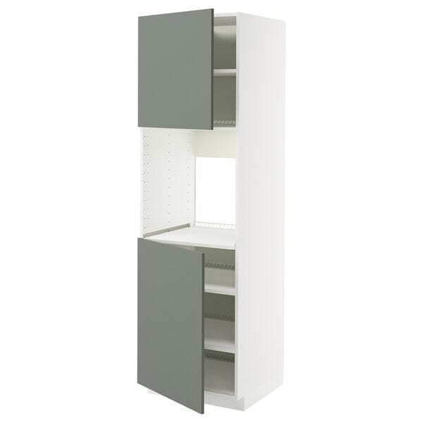 Ikea METOD - High cab f oven w 2 doors/shelves, white/Nickebo matt grey-green, 60x60x200 cm