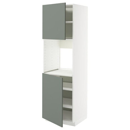 Ikea METOD - High cab f oven w 2 doors/shelves, white/Nickebo matt grey-green, 60x60x200 cm