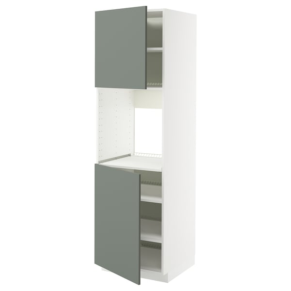 METOD high cab f oven w 2 doors/shelves, white/Nickebo matt grey-green, 60x60x200 cm