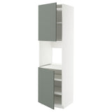 METOD high cab f oven w 2 doors/shelves, white/Nickebo matt grey-green, 60x60x220 cm