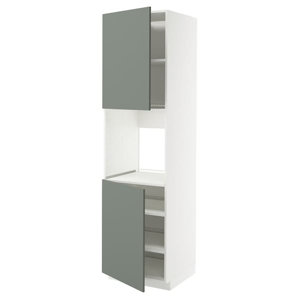 Ikea METOD - High cab f oven w 2 doors/shelves, white/Nickebo matt grey-green, 60x60x220 cm