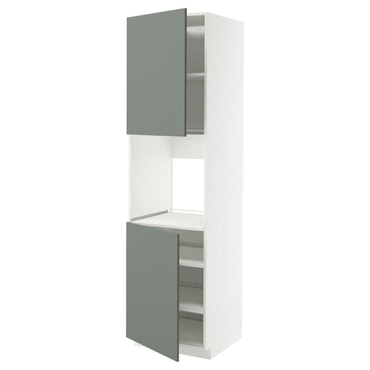 Ikea METOD - High cab f oven w 2 doors/shelves, white/Nickebo matt grey-green, 60x60x220 cm