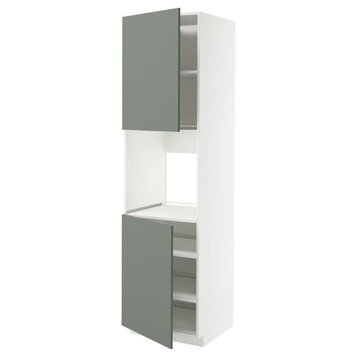 METOD high cab f oven w 2 doors/shelves, white/Nickebo matt grey-green, 60x60x220 cm