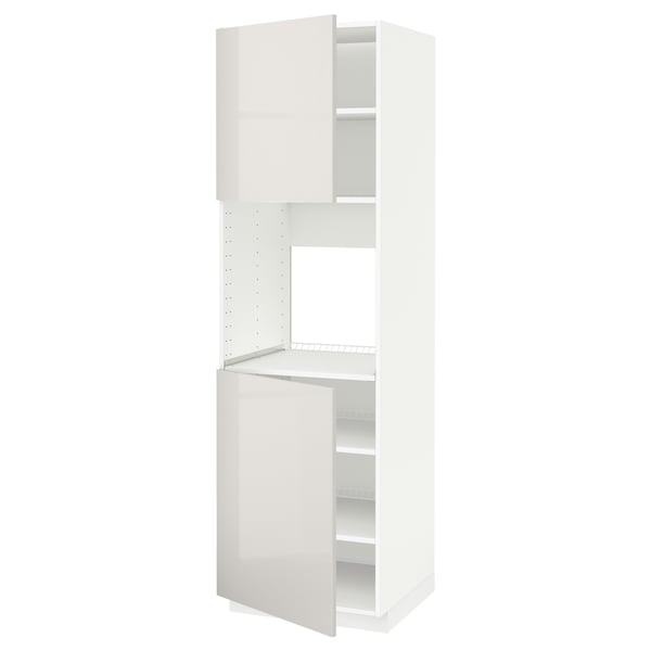 METOD - High cab f oven w 2 doors/shelves, white/Ringhult light grey , 60x60x200 cm