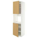 METOD high cab f oven w 2 doors/shelves, white/Sinarp oak veneer, 60x60x220 cm