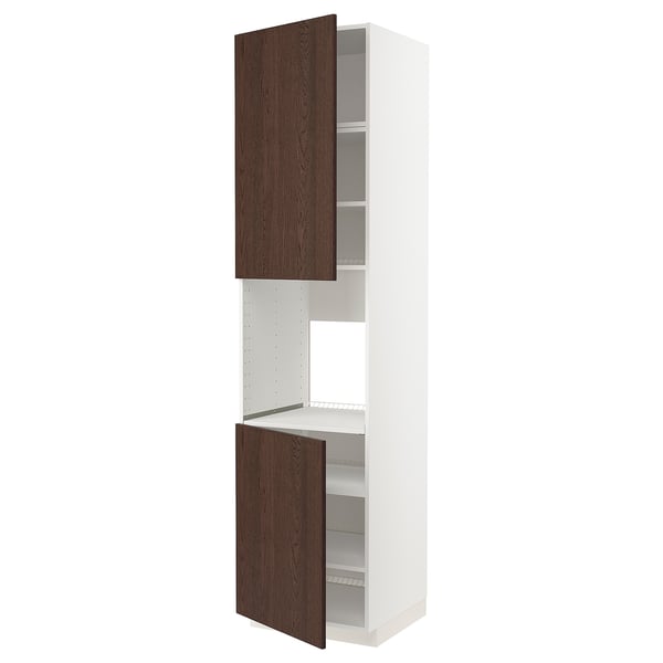 METOD high cab f oven w 2 doors/shelves, white/Sinarp brown, 60x60x240 cm