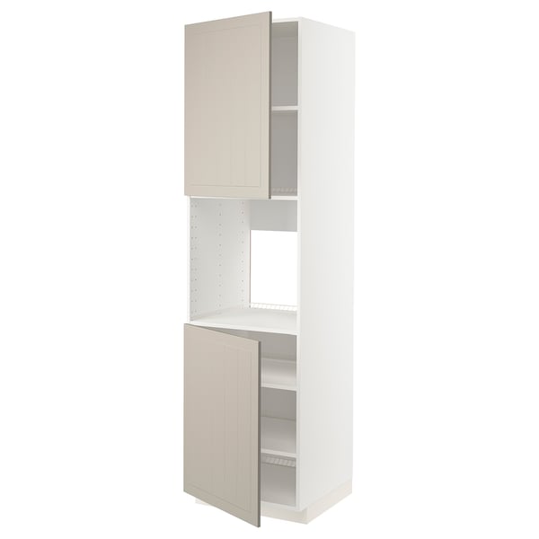 METOD - High cab f oven w 2 doors/shelves, white/Stensund beige , 60x60x220 cm