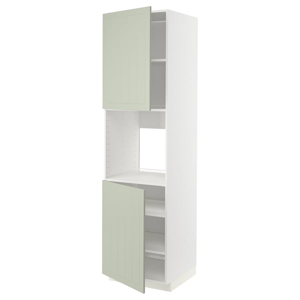 METOD - METOD High cab f oven w 2 doors/shelves, white/Stensund light green, 60x60x220 cm