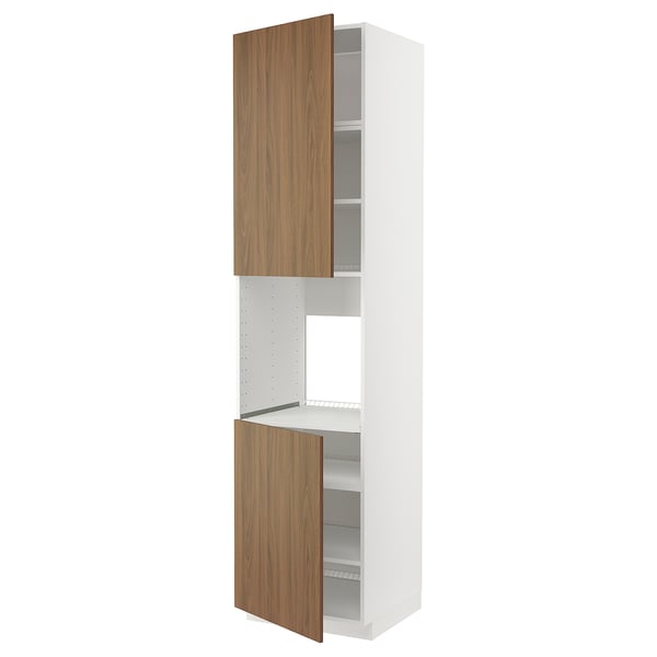 METOD high cab f oven w 2 doors/shelves, white/Tistorp brown walnut effect, 60x60x240 cm