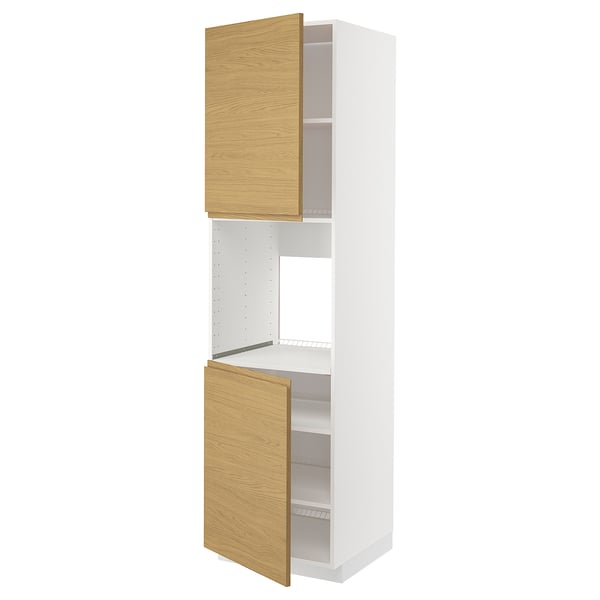 METOD high cab f oven w 2 doors/shelves, white/Voxtorp oak effect, 60x60x220 cm