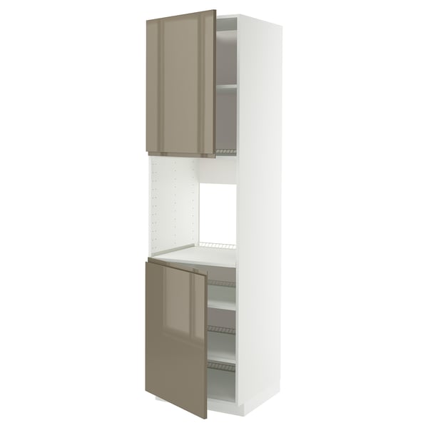 METOD high cab f oven w 2 doors/shelves, white/Voxtorp high-gloss dark grey-brown, 60x60x220 cm