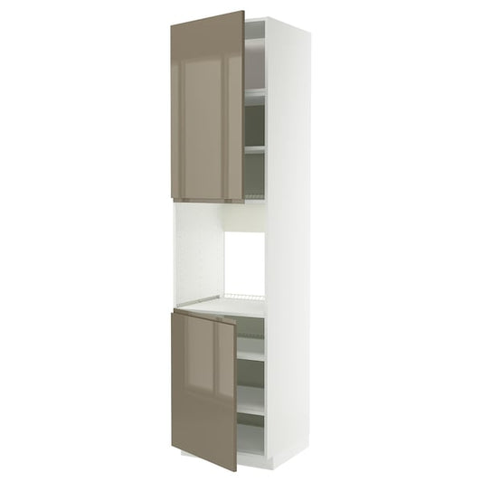 METOD - High cab f oven w 2 doors/shelves, white/Voxtorp high-gloss dark grey-brown, 60x60x240 cm