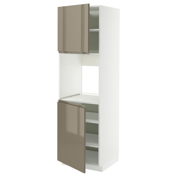 METOD high cab f oven w 2 doors/shelves, white/Voxtorp high-gloss dark grey-brown, 60x60x200 cm