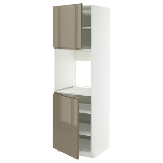 METOD - High cab f oven w 2 doors/shelves, white/Voxtorp high-gloss dark grey-brown, 60x60x200 cm