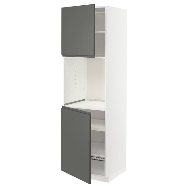 METOD - High cab f oven w 2 doors/shelves, white/Voxtorp dark grey , 60x60x200 cm