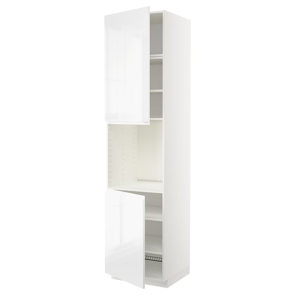 METOD high cab f oven w 2 doors/shelves, white/Voxtorp high-gloss/white, 60x60x240 cm