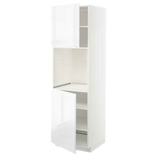 METOD high cab f oven w 2 doors/shelves, white/Voxtorp high-gloss/white, 60x60x200 cm