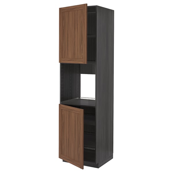 METOD - METOD High cab f oven w 2 doors/shelves, black Enköping/brown walnut effect, 60x60x220 cm