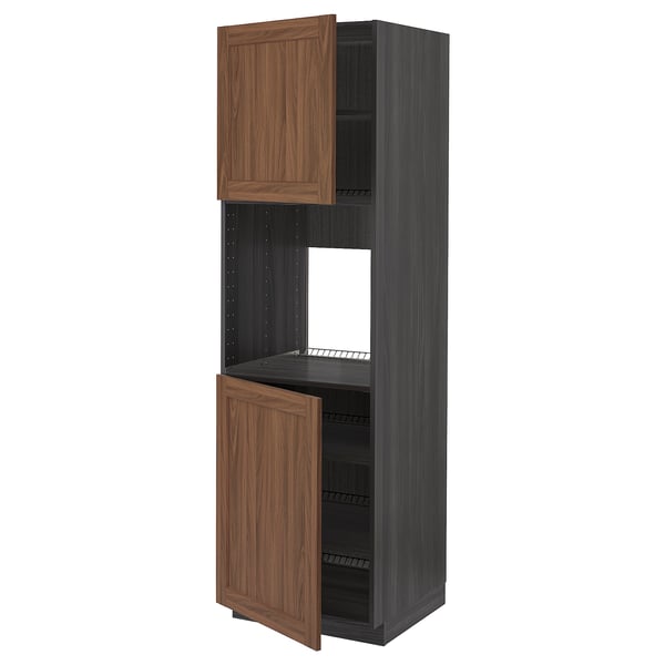 METOD - METOD High cab f oven w 2 doors/shelves, black Enköping/brown walnut effect, 60x60x200 cm