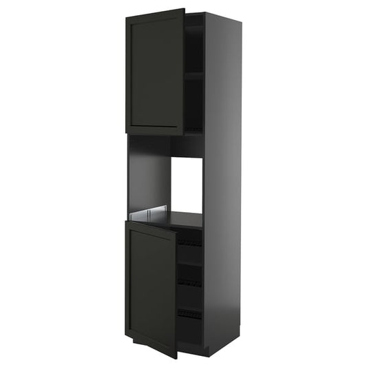 METOD - METOD High cab f oven w 2 doors/shelves, black-grey/Lerhyttan black stained, 60x60x220 cm