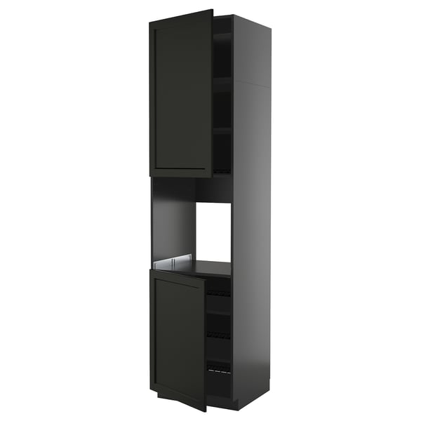 METOD high cab f oven w 2 doors/shelves, black-grey/Lerhyttan black stained, 60x60x240 cm
