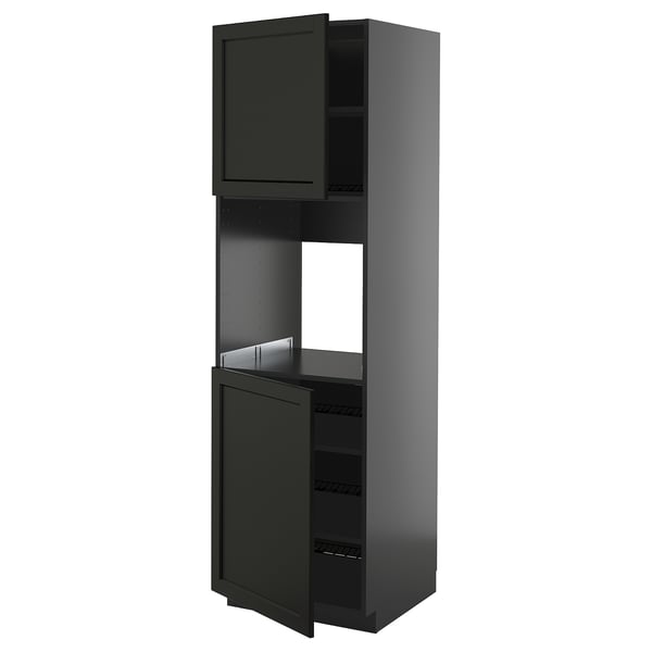 METOD - METOD High cab f oven w 2 doors/shelves, black-grey/Lerhyttan black stained, 60x60x200 cm