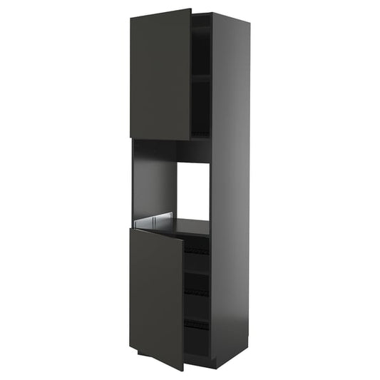 METOD - METOD High cab f oven w 2 doors/shelves, black-grey/Nickebo matt anthracite, 60x60x220 cm