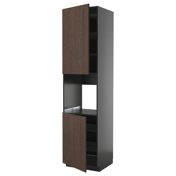 METOD - METOD High cab f oven w 2 doors/shelves, black-grey/Sinarp brown, 60x60x240 cm