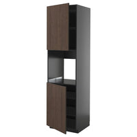 METOD high cab f oven w 2 doors/shelves, black-grey/Sinarp brown, 60x60x220 cm