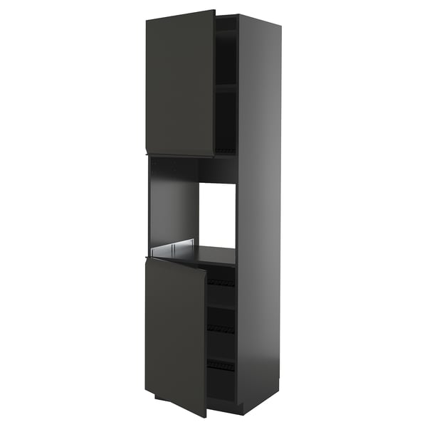 METOD high cab f oven w 2 doors/shelves, black-grey/Upplöv matt anthracite, 60x60x220 cm