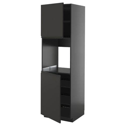 METOD - METOD High cab f oven w 2 doors/shelves, black-grey/Upplöv matt anthracite, 60x60x200 cm
