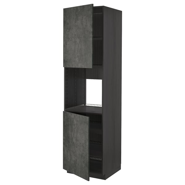 METOD high cab f oven w 2 doors/shelves, black/Kalhyttan dark grey concrete effect, 60x60x220 cm