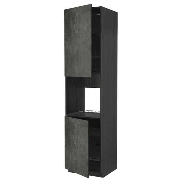 METOD high cab f oven w 2 doors/shelves, black/Kalhyttan dark grey concrete effect, 60x60x240 cm