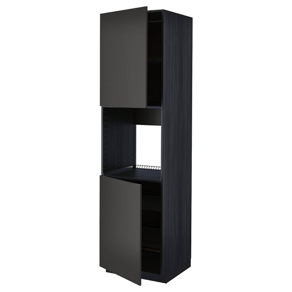 METOD high cab f oven w 2 doors/shelves, black/Nickebo matt anthracite, 60x60x220 cm