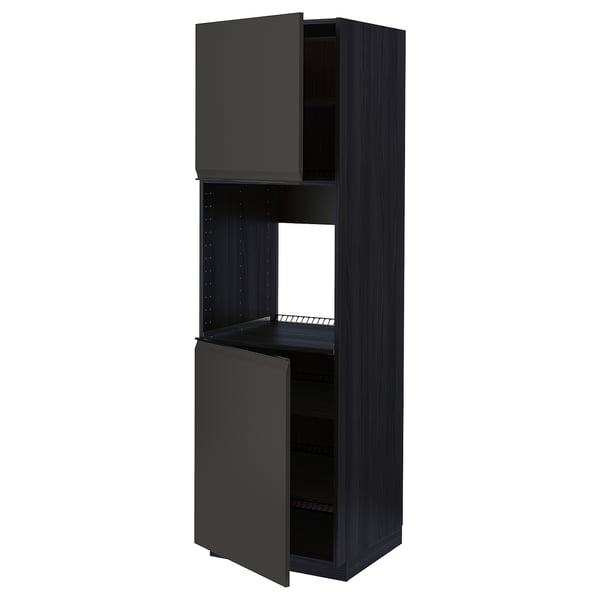 METOD high cab f oven w 2 doors/shelves, black/Upplöv matt anthracite, 60x60x200 cm