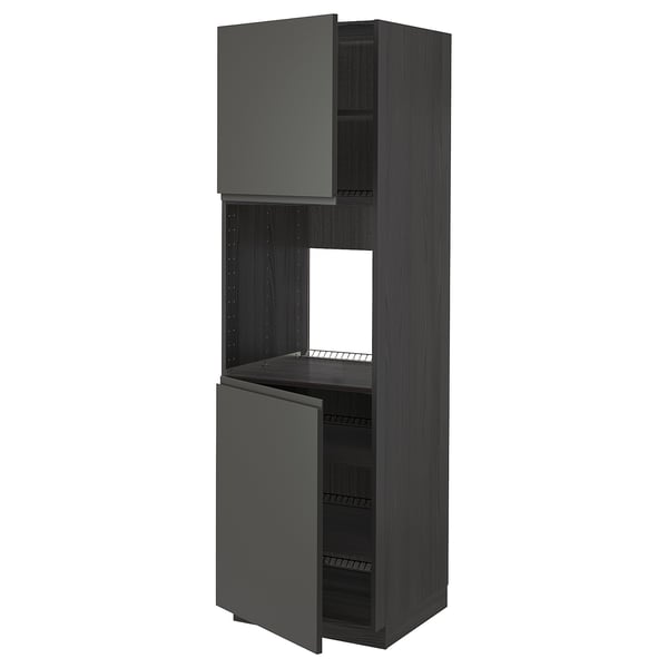 METOD high cab f oven w 2 doors/shelves, black/Voxtorp dark grey, 60x60x200 cm
