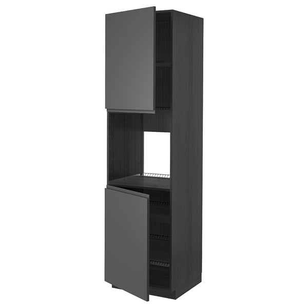 METOD - METOD High cab f oven w 2 doors/shelves, black/Voxtorp dark grey, 60x60x220 cm