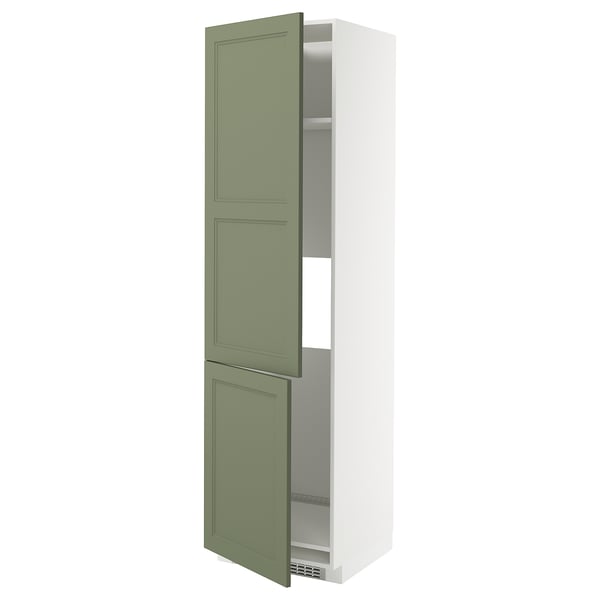 METOD high cab f fridge/freezer w 2 doors, white/Axstad grey-green, 60x60x220 cm
