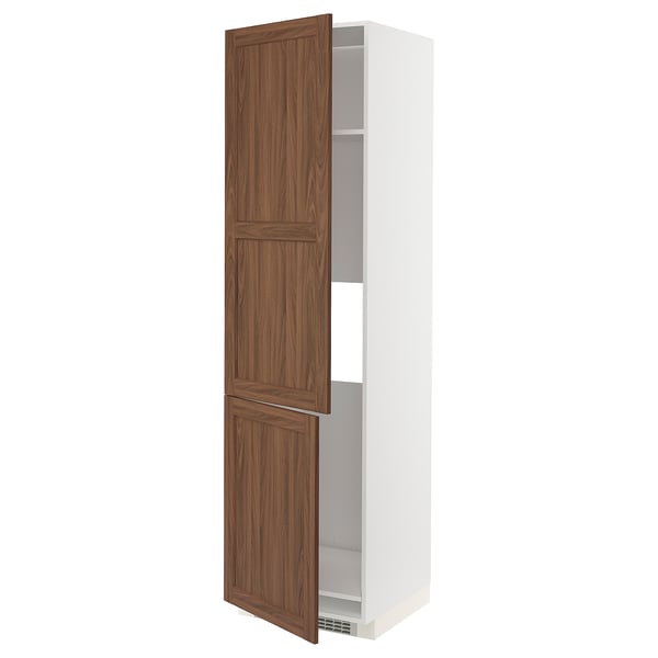 METOD high cab f fridge/freezer w 2 doors, white Enköping/brown walnut effect, 60x60x220 cm