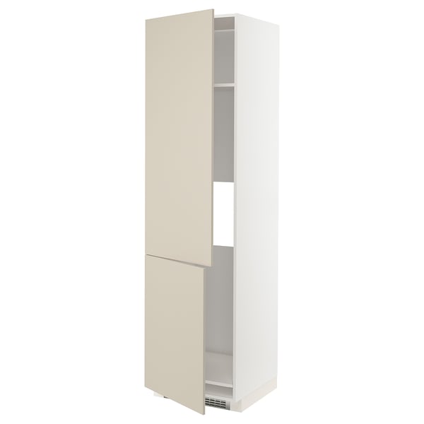 METOD - METOD High cab f fridge/freezer w 2 doors, white/Havstorp beige, 60x60x220 cm
