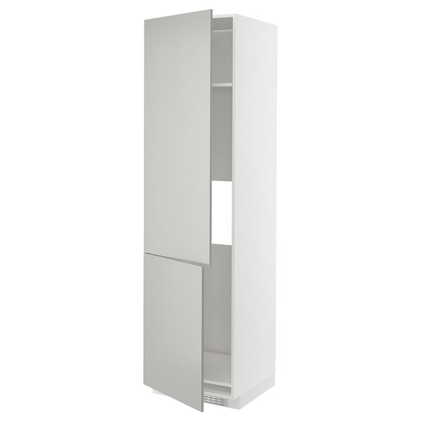 METOD - METOD High cab f fridge/freezer w 2 doors, white/Havstorp light grey, 60x60x220 cm