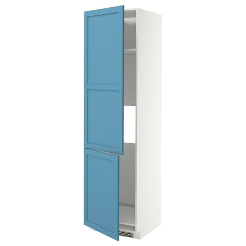 METOD high cab f fridge/freezer w 2 doors, white/Lerhyttan blue, 60x60x220 cm