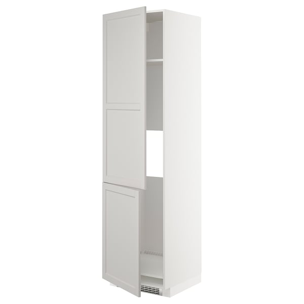 METOD - High cab f fridge/freezer w 2 doors, white/Lerhyttan light grey , 60x60x220 cm