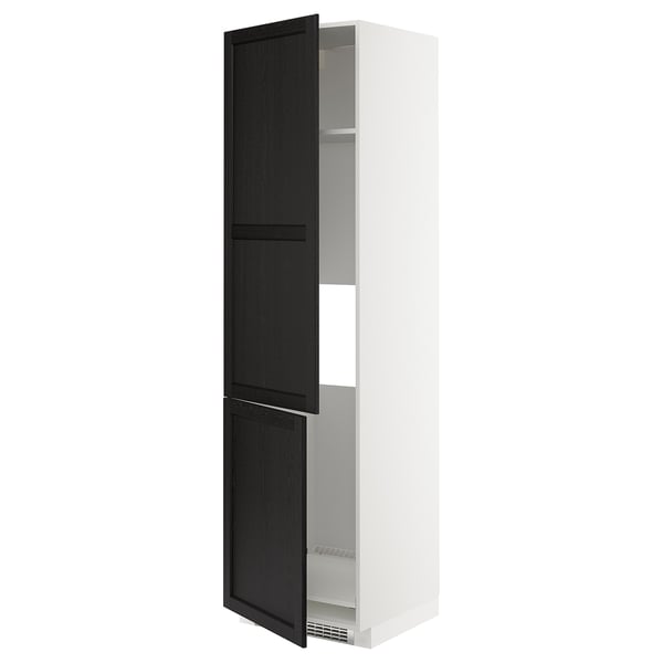 METOD high cab f fridge/freezer w 2 doors, white/Lerhyttan black stained, 60x60x220 cm