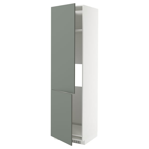METOD - High cab f fridge/freezer w 2 doors, white/Nickebo matt grey-green, 60x60x220 cm