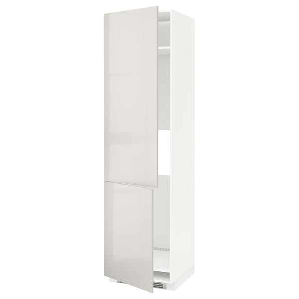 METOD - METOD High cab f fridge/freezer w 2 doors, white/Ringhult light grey, 60x60x220 cm