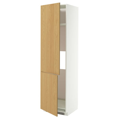 METOD high cab f fridge/freezer w 2 doors, white/Sinarp oak veneer, 60x60x220 cm