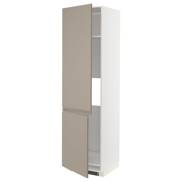 METOD high cab f fridge/freezer w 2 doors, white/Upplöv matt dark beige, 60x60x220 cm