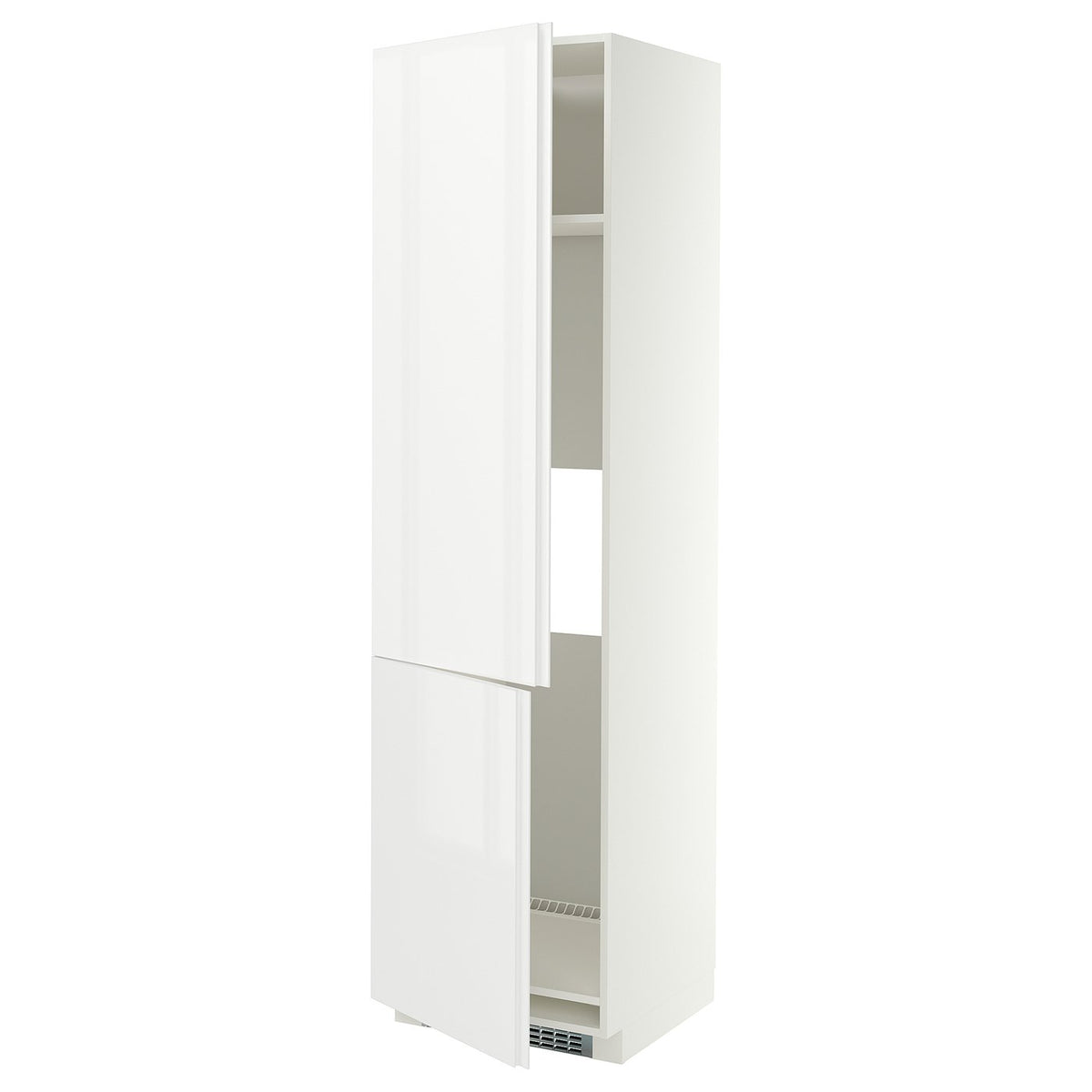 METOD high cab f fridge/freezer w 2 doors, white/VOXTORP high-gloss white vertical handle, 60x60x220 cm